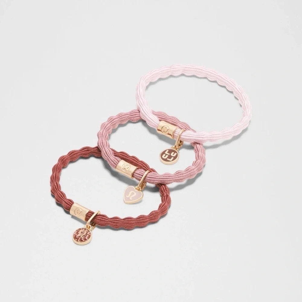 lululemon Charm Pink and Brown Hair Tie Set